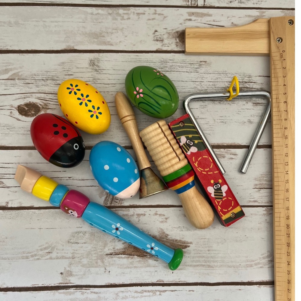 Musical Instrument Set Multicolor Wood Metal Sensory Toys 9pc OS